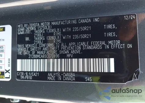 2025 Lexus Rx 350H Premium z USA, uszkodzony, nr VIN 2T2BBMCA8SC070896